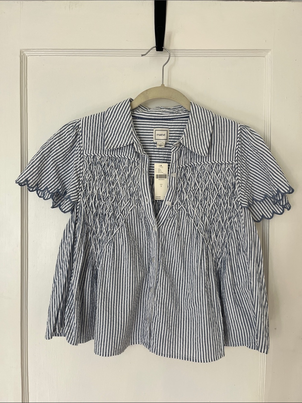 Anthropologie Maeve scalloped swing top blue stripe nwt small - Picture 5 of 10